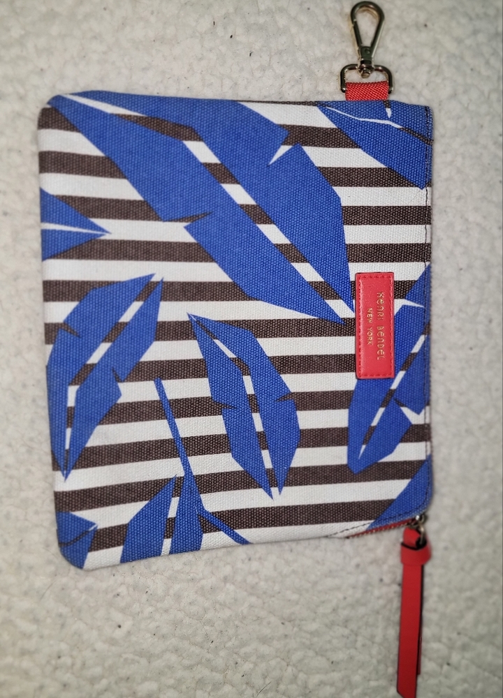 💙Henri Bendel CLASP POUCH - CANVAS AND RED LEATHER ♥️ ACCENTS